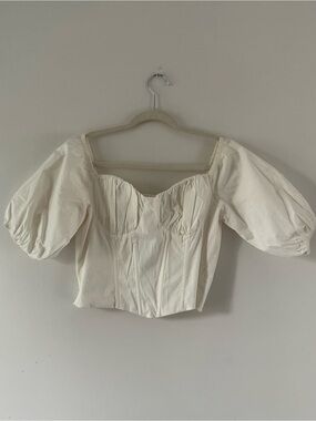 ASTR The Label White Milkmaid Puff Sleeve Corset Top